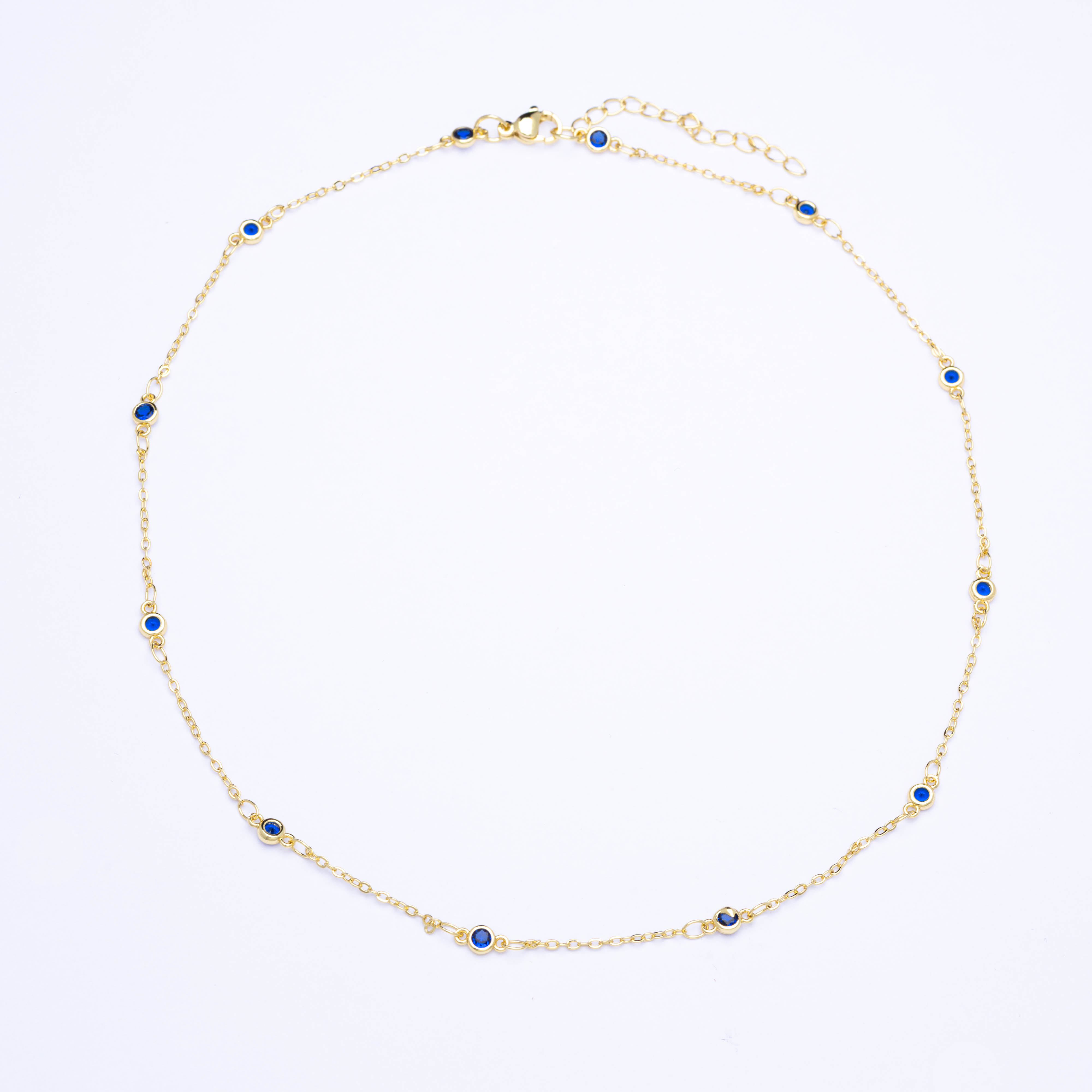20430 16” Gold Chains with Light Blue Crystals